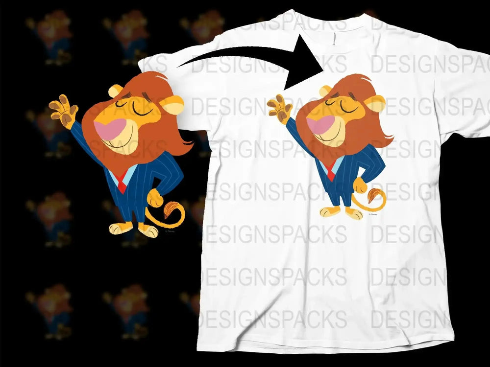 Cartoon Lion Graphic T-Shirt, Kids Animal Character Tee, Cute Lion in Blue Jacket, Fun Children’s Apparel