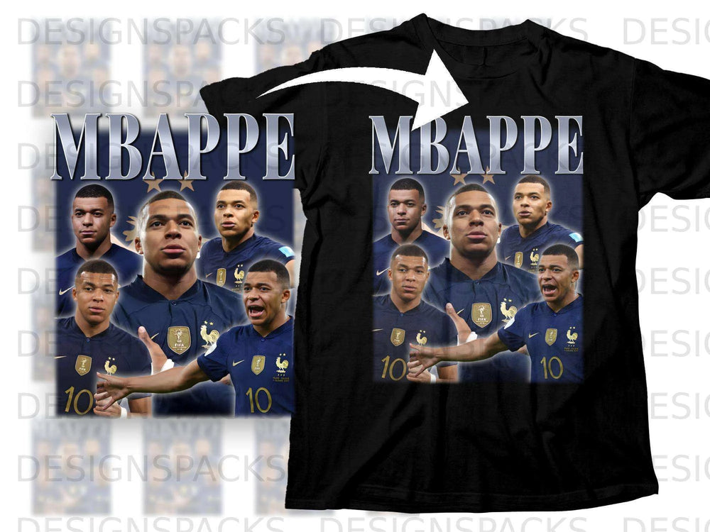 Black t-shirt featuring Kylian Mbappé and "MBAPPE" text.