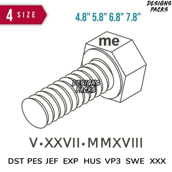 Me Bolt Design in 4 Sizes for Embroidery & DTG, Formats: DST PES JEF EXP HUS VP3 SWE XXX