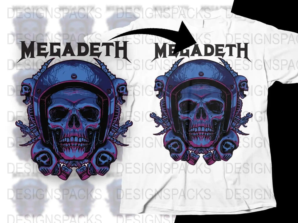 Megadeth Rock Band Skull And Helmets Graphic Print Png Design Digital Download