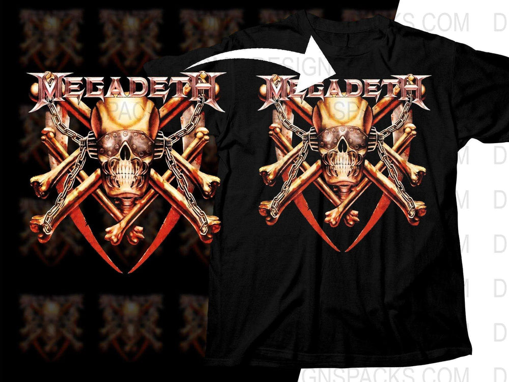 Megadeth Skull and Crossbones Detailed Art Png Halftone Digital Download