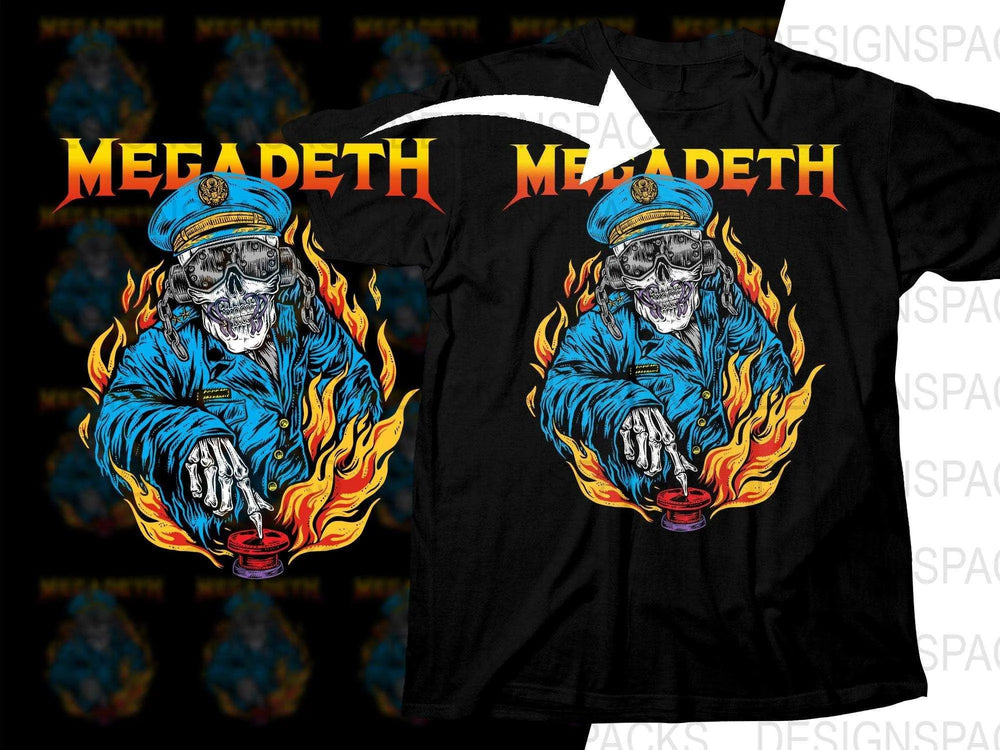 Megadeth Themed Captain Art On Fire Rock Band Graphic Png Design Digital Download