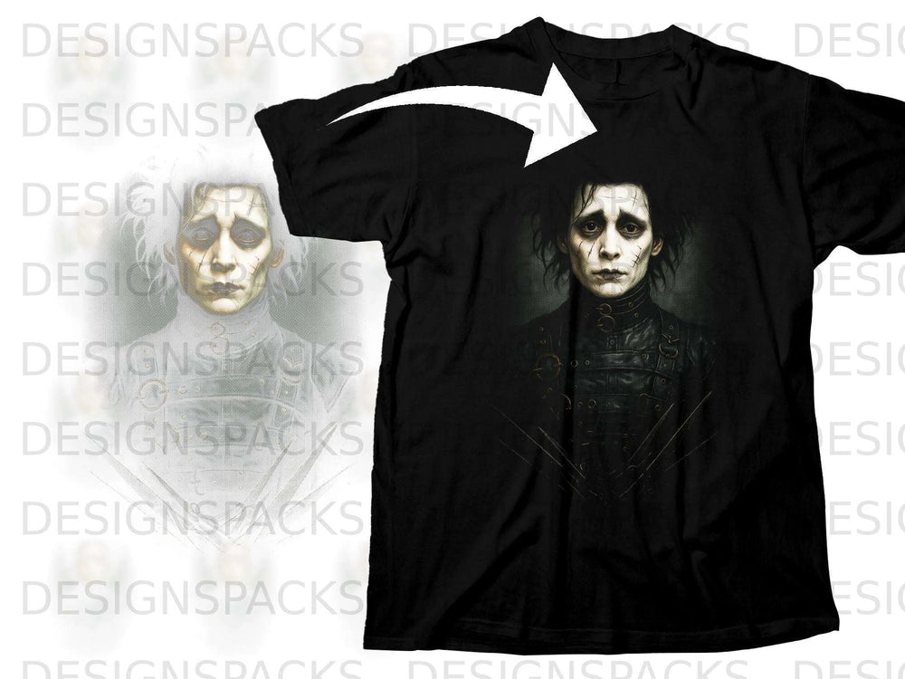 Black t-shirt with a dark graphic of Edward Scissorhands.