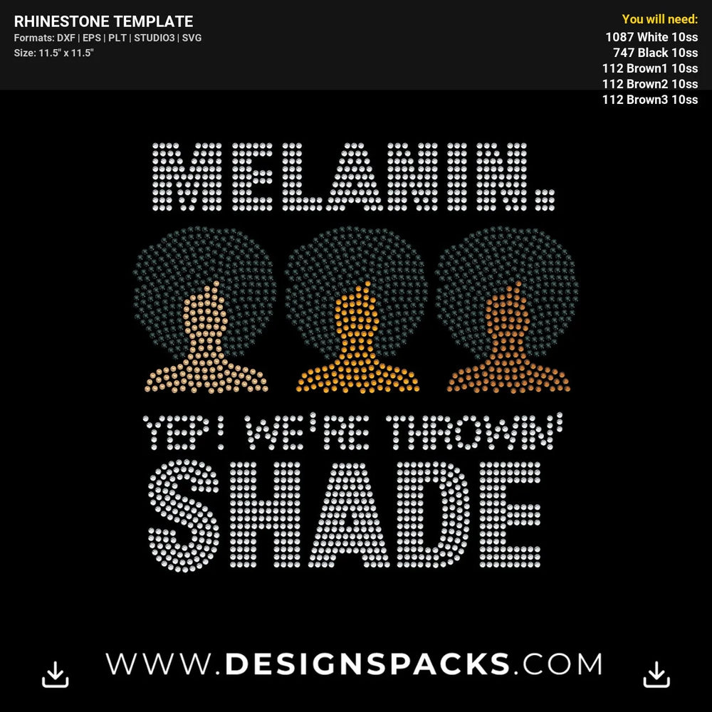 Melanin We Are Throwin Shade Woman Silhouette Rhinestone Digital Template