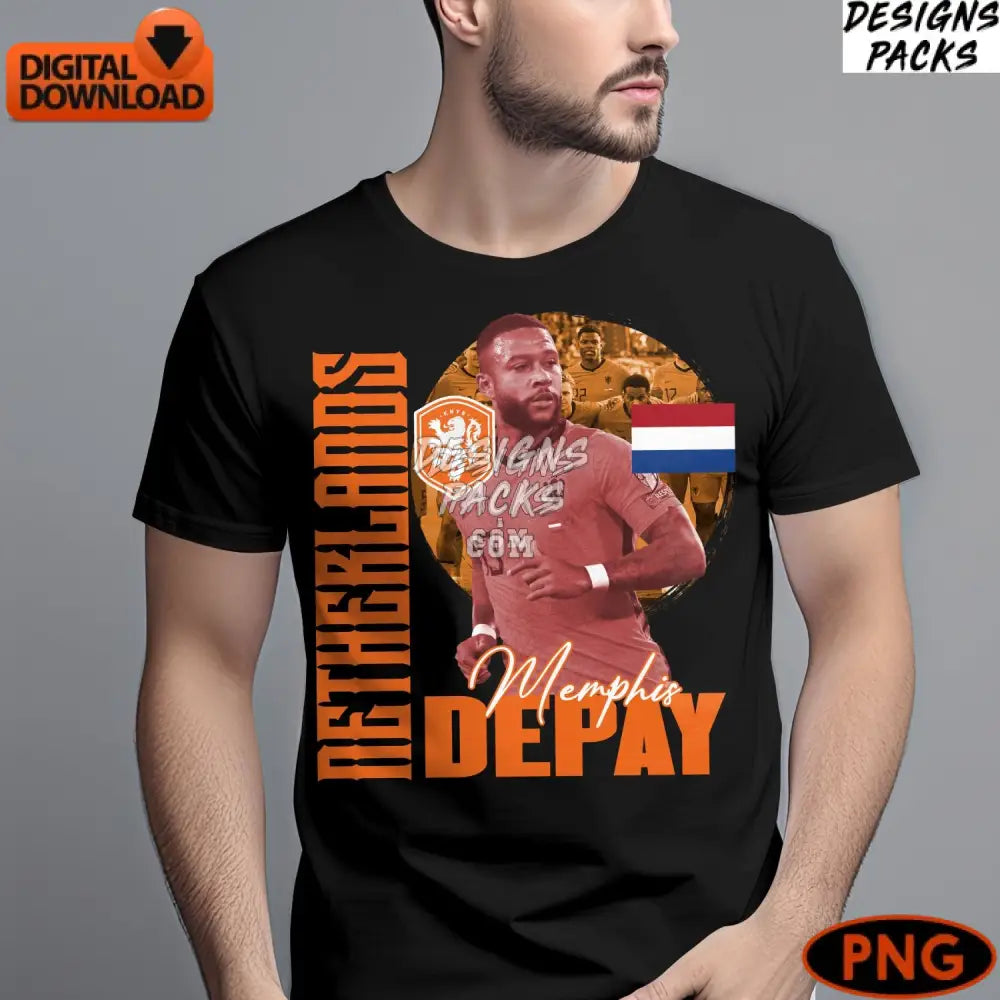 Memphis Depay Netherlands Soccer Digital Art Instant Download Png Sports Fan Gift Football Star