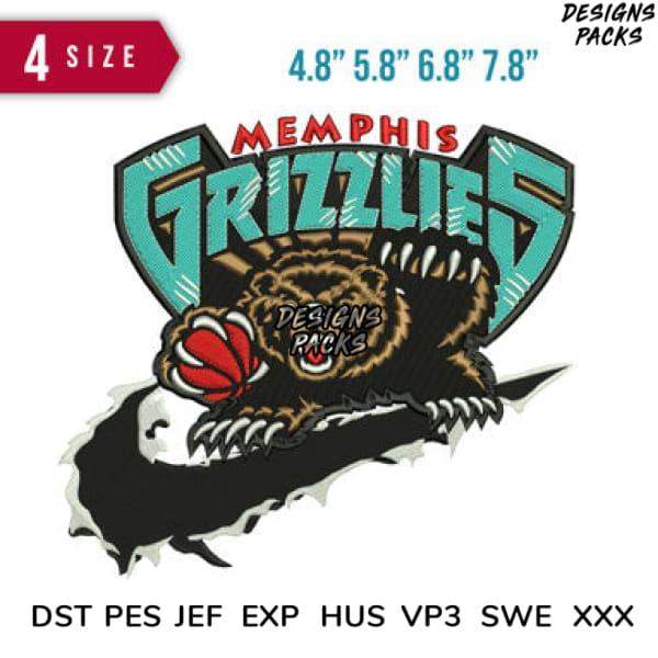 Memphis Grizzlies embroidery design in 4 sizes, DST PES JEF formats, print-ready for sports apparel