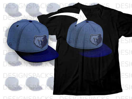 Blue Cap with Bear Logo on Black T-shirt