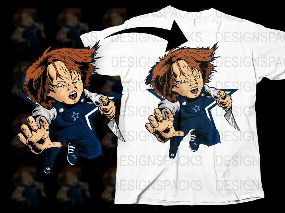 Menacing Chucky Halloween Football Themed Png Digital Download