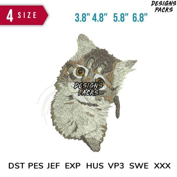 Cute cat embroidery design in 4 sizes, compatible with DST PES JEF formats for instant download