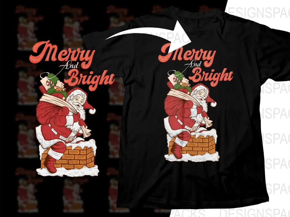 Merry and Bright Santa Claus Christmas Png Digital Download