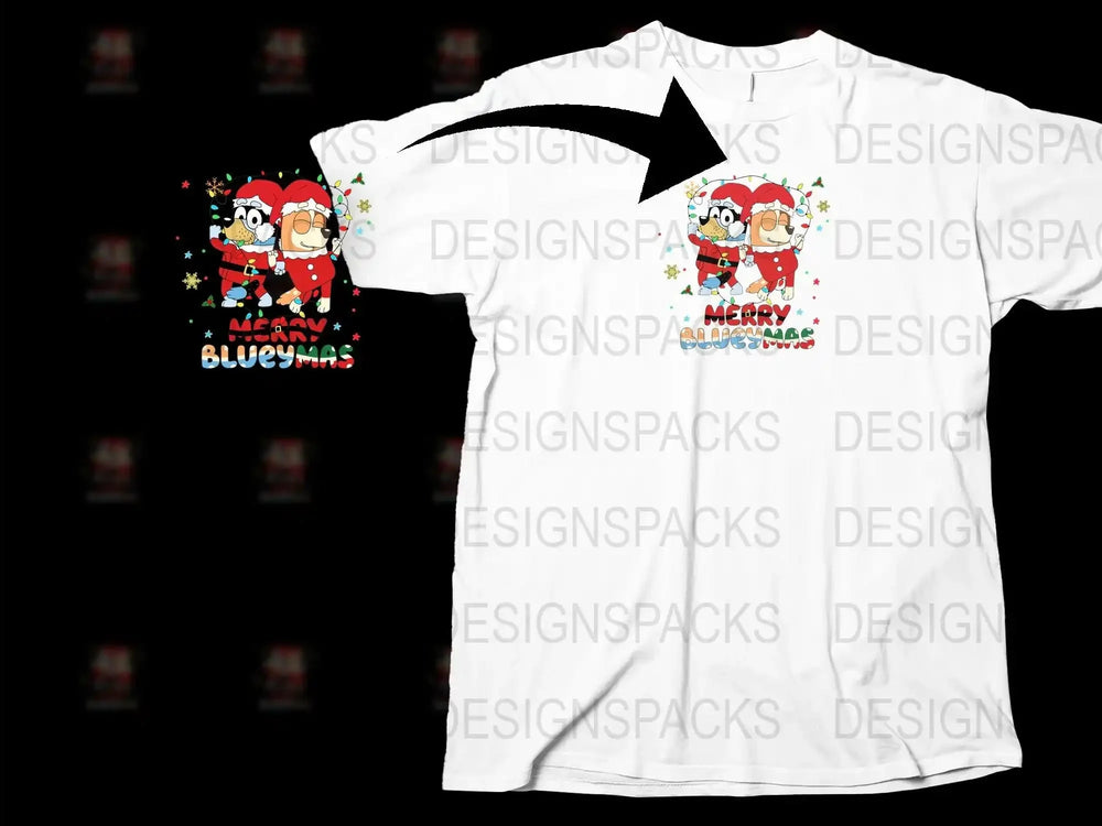 Festive Santa Claus Graphic T-Shirt, Merry Blue Christmas Holiday Shirt, Unisex White Tee, Seasonal Apparel for Adults and Kids