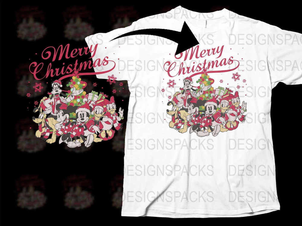 Merry Christmas T-Shirt with Classic Cartoon Characters, Festive Holiday Apparel, Unisex Adult Sizes