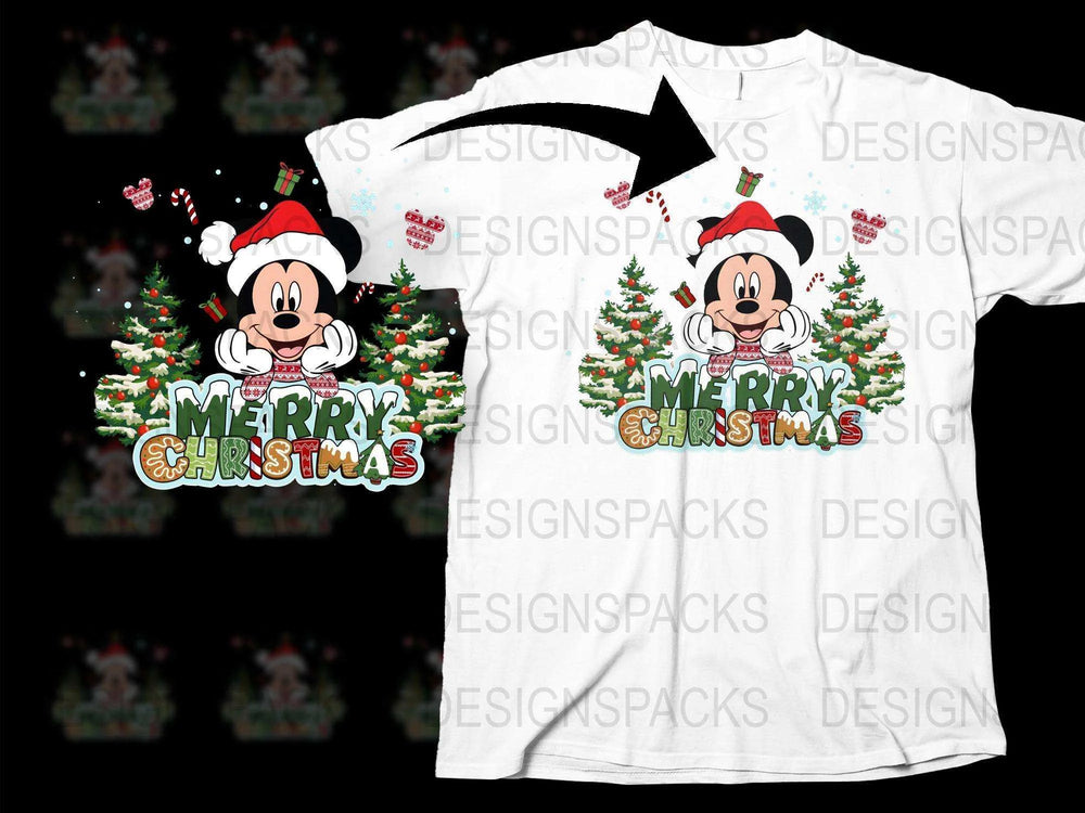 Merry Christmas Mickey Mouse T-Shirt, Santa Hat, Holiday Tee, Disney Inspired Christmas Tree Design, Festive Graphic Shirt for All Ages