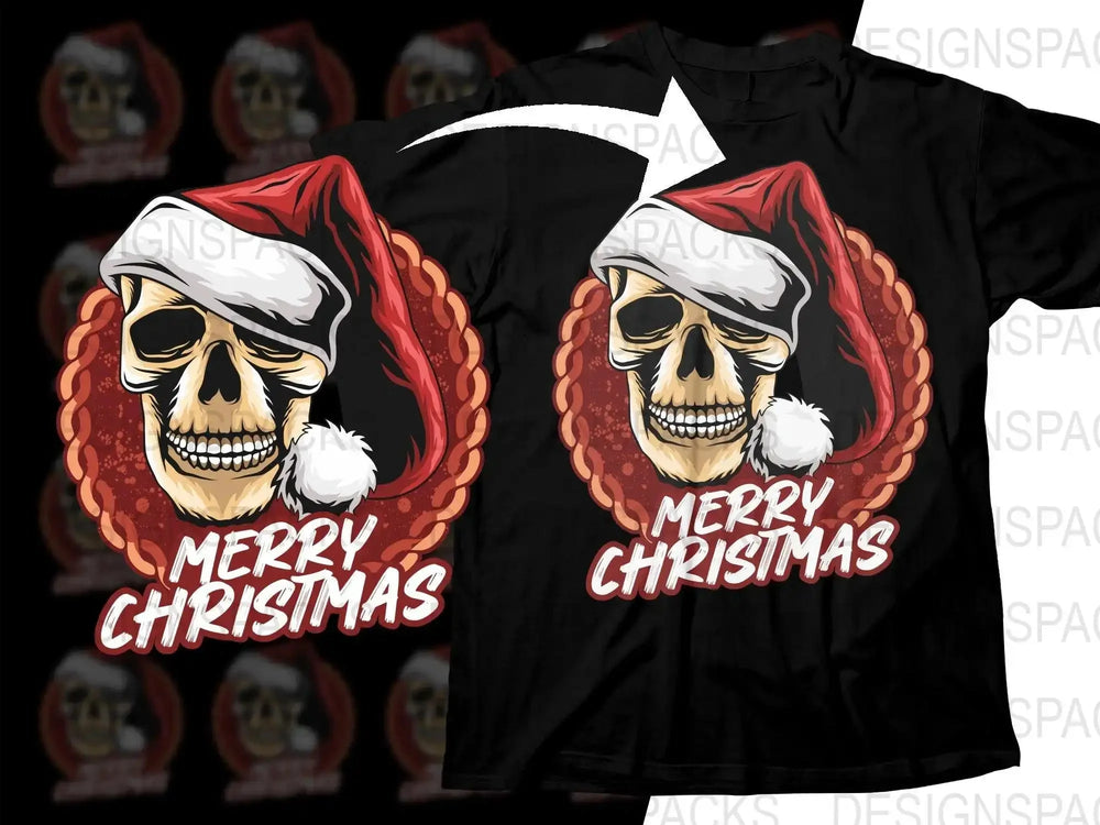Merry Christmas Skull Santa Graphic Design Png Digital Download