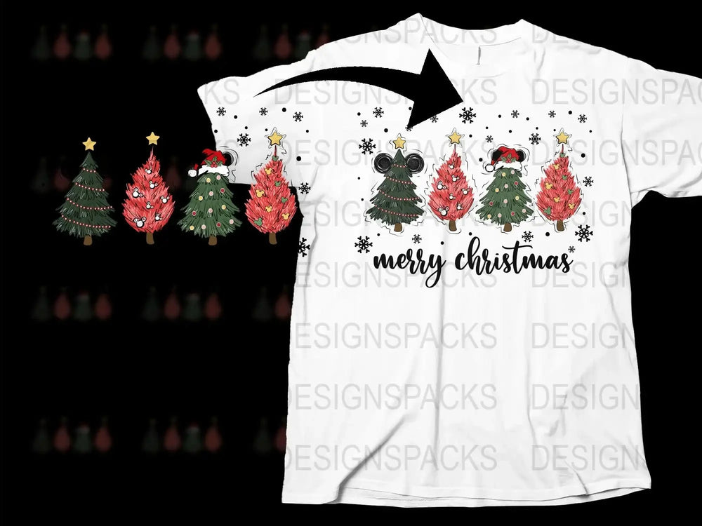 Merry Christmas T-Shirt, Cute Animal Holiday Tree Graphic Tee, Festive Winter Apparel for All Ages