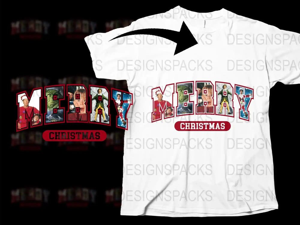 Merry Christmas Comic Book Style Lettering T-Shirt, Festive Holiday Graphic Tee, Casual Xmas Apparel