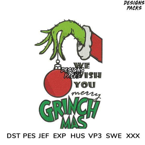 God Is Good Grinchmas embroidery design in 4 sizes, DST PES JEF formats, print-ready for DTG or DTF