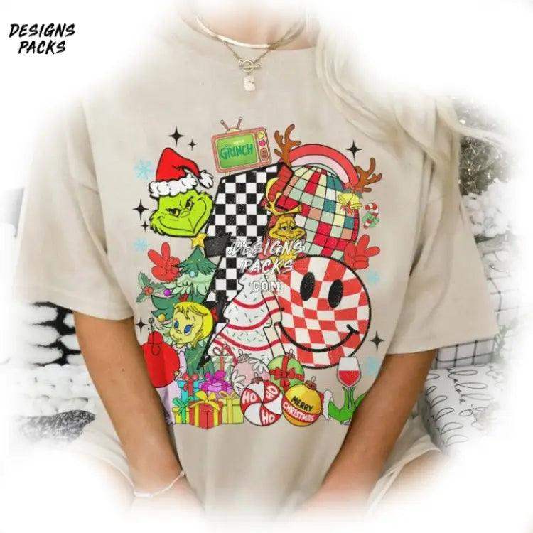 Merry Grinchmas Vintage Christmas Party Checkered Png Design