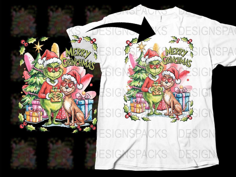 Merry Grinchmas T-Shirt, Funny Christmas Tee, Whimsical Holiday Apparel with Cartoon Characters, Festive Gift Idea