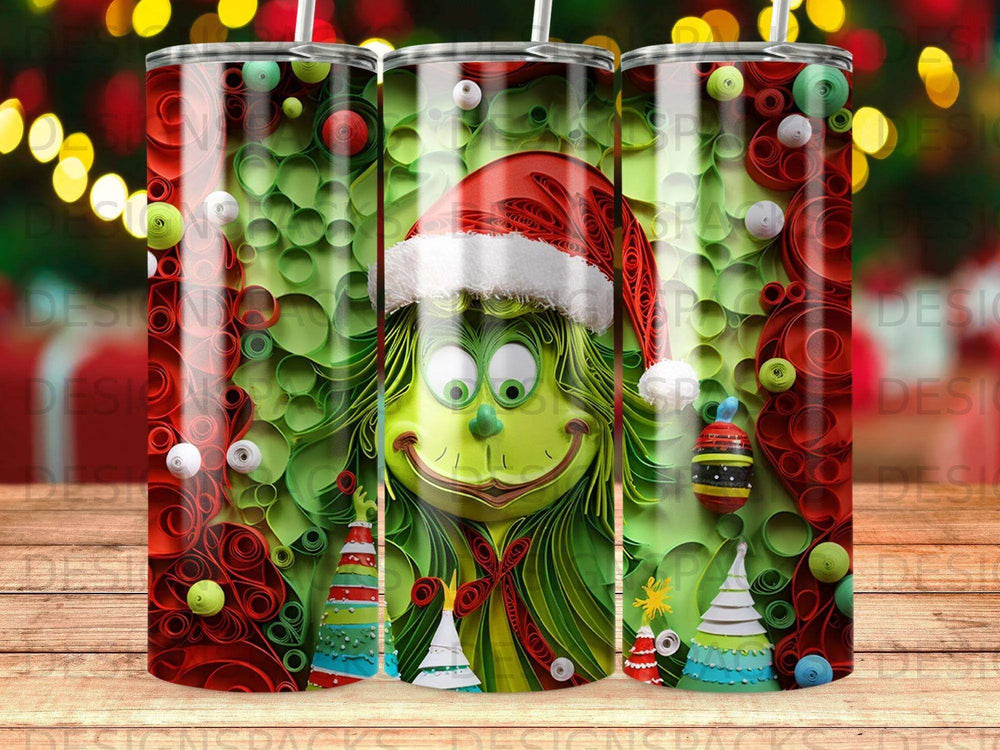Merry Grinchy Quilling Tumbler Digital Wrap Design