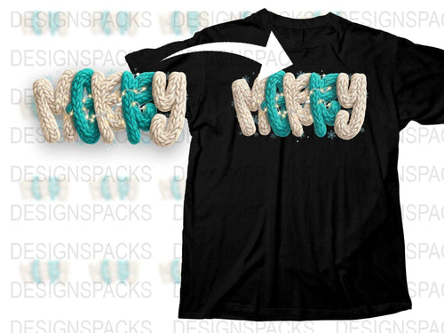 Nautical Rope Lettering Merry Christmas Black T-Shirt, Festive Holiday Apparel, Unique Graphic Tee Gift