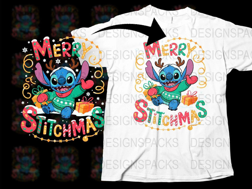 Merry Stitchmas T-Shirt, Cute Holiday Stitch Graphic Tee, Festive Christmas Gift Idea