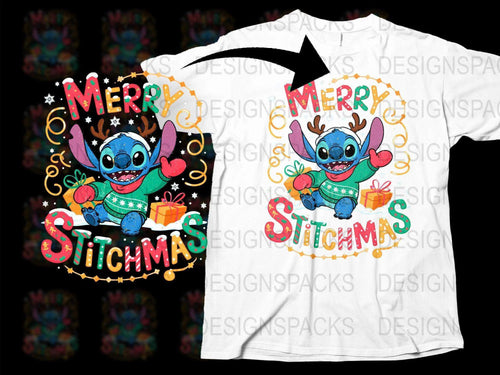 Merry Stitchmas T-Shirt, Cute Holiday Stitch Graphic Tee, Festive Christmas Gift Idea