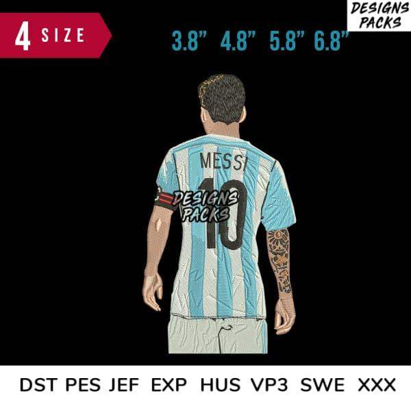 Messi soccer jersey design with number 10, available in 4 sizes for embroidery, DTF, DTG, and tumbler wraps