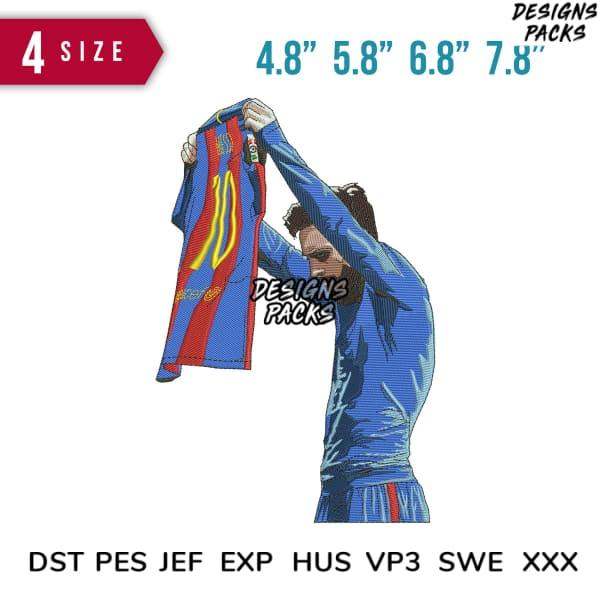 Soccer player holding jersey, embroidery design in DST PES formats, 4 sizes available