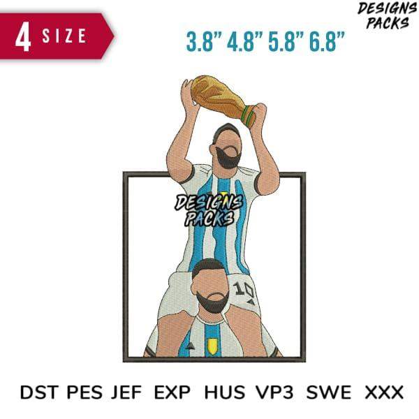 Argentina soccer player embroidery design in 4 sizes, PES DST formats, print-ready for DTG/DTF