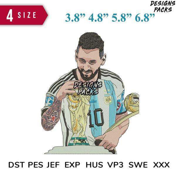 Messi Argentina soccer embroidery design in 4 sizes, DST PES JEF formats for instant download