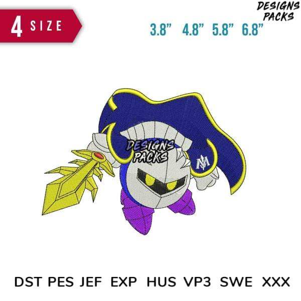 Embroidery design of pirate-themed character with sword, available in 4 sizes and multiple formats