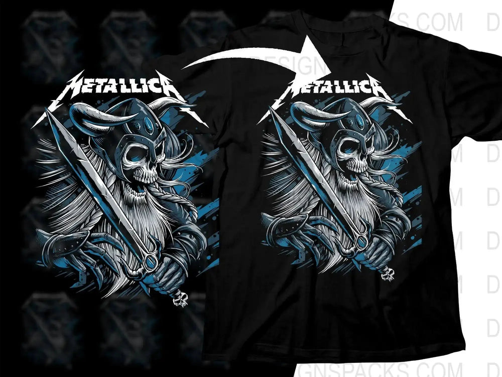 Metallica Fearless Medieval Warrior Rock Illustration Png Halftone Digital Download