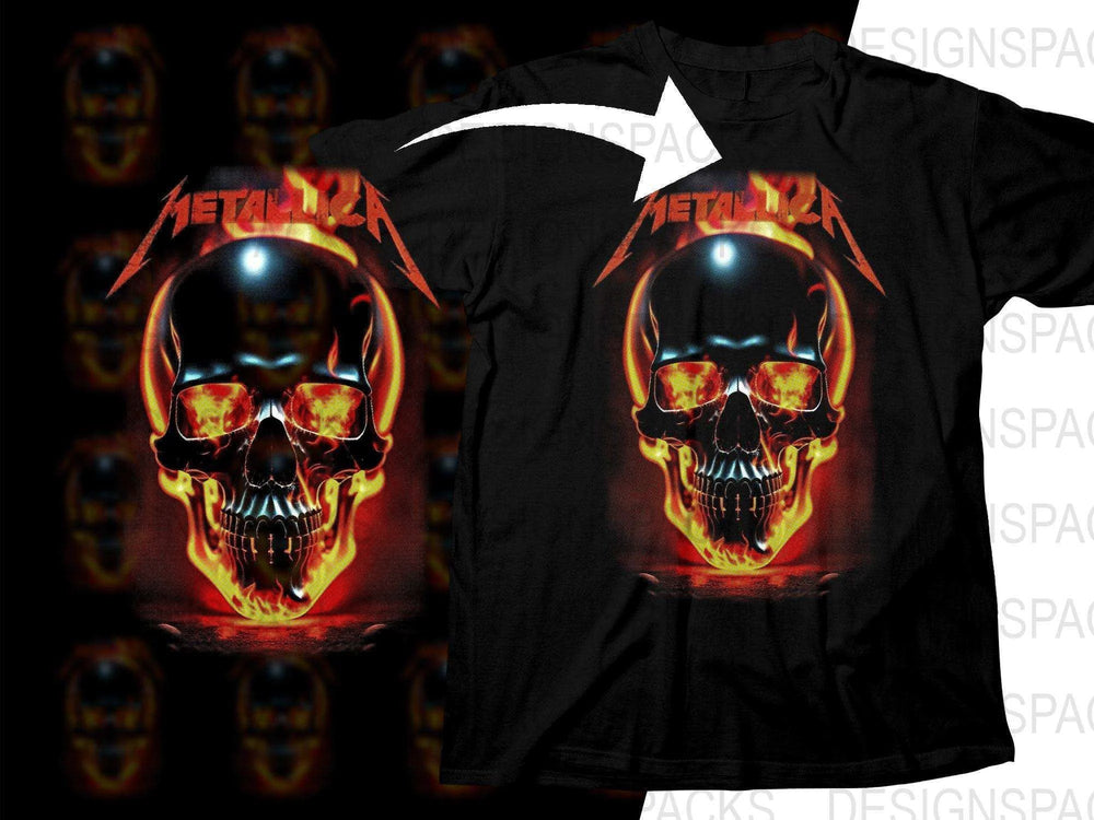 Metallica Flaming Skull Rock Band Graphic Design Png Halftone Digital Download