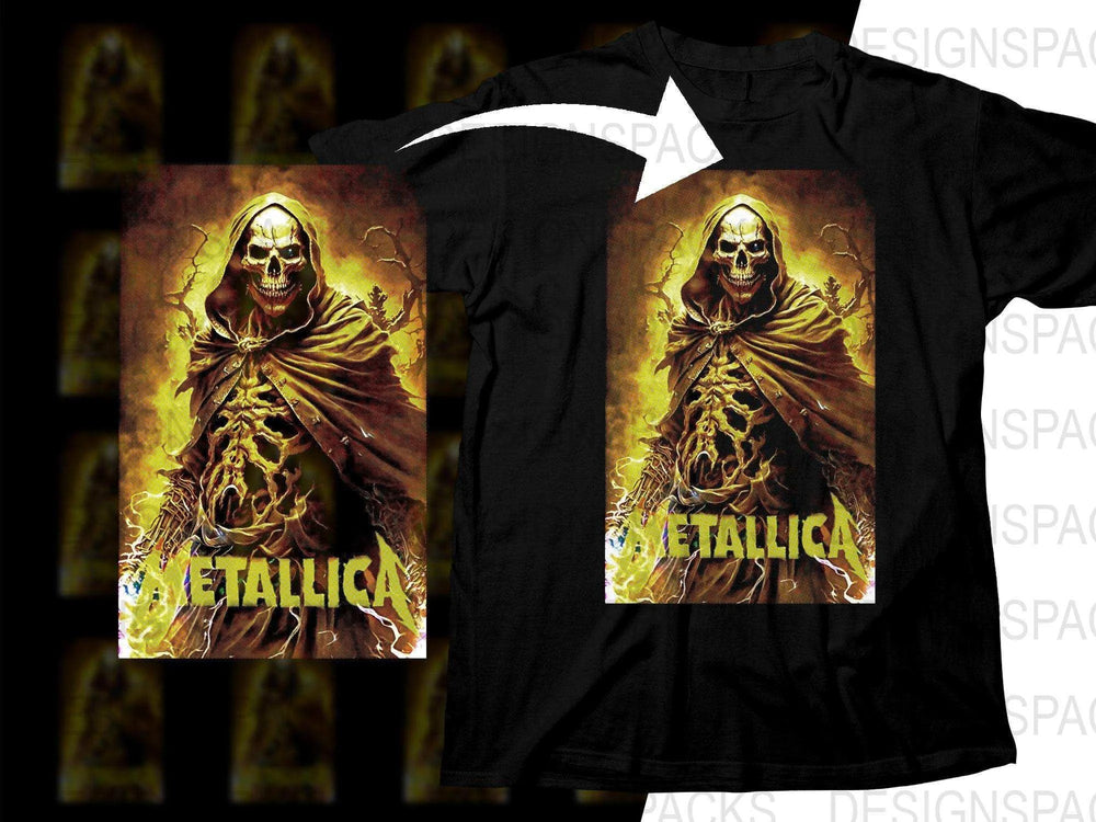 Metallica Skull In Cloak Striking Art Rock Band Graphic Png Halftone Digital Download