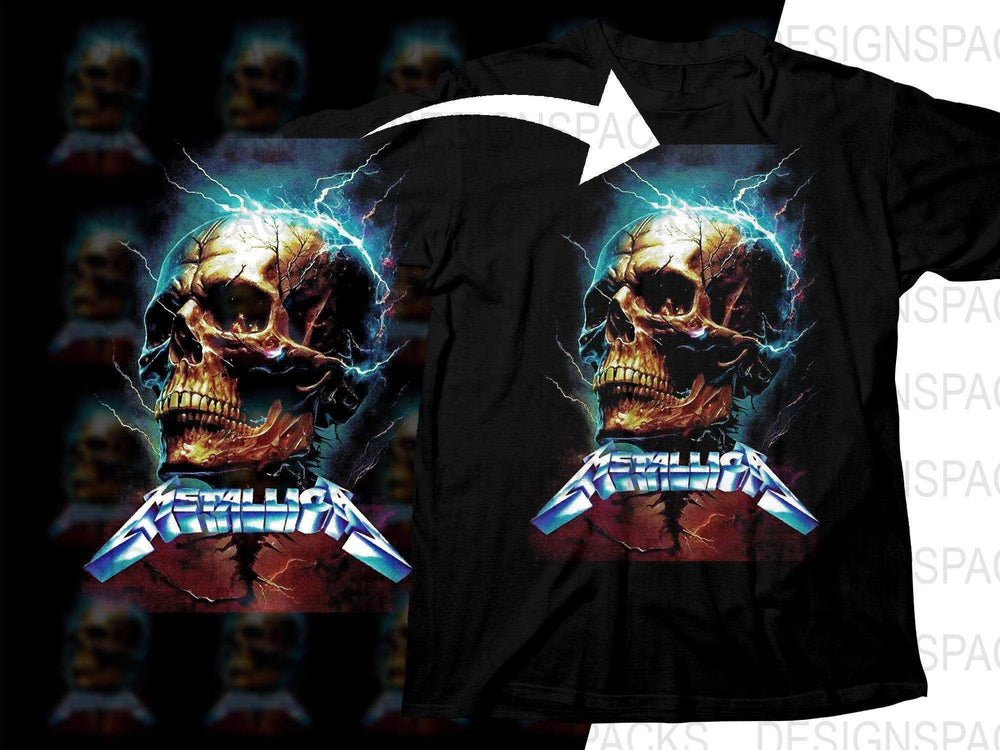 Metallica Vibrant Electric Skull Rock Band Design Graphic Png Halftone Digital Download