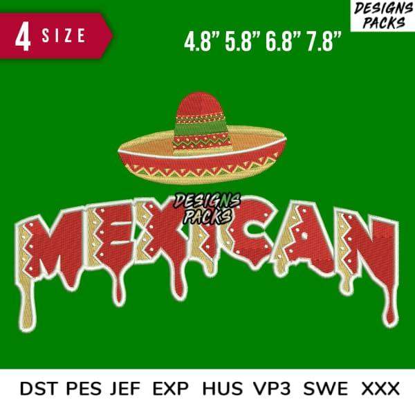 Mexican sombrero embroidery design in 4 sizes, instant download, DST PES JEF formats