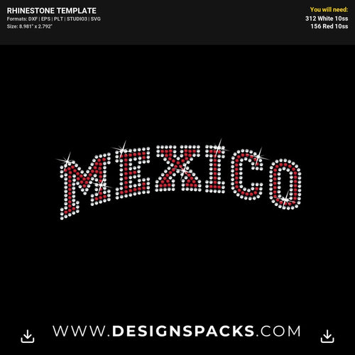Mexico Word Outline And Fill In Rhinestone Digital Template
