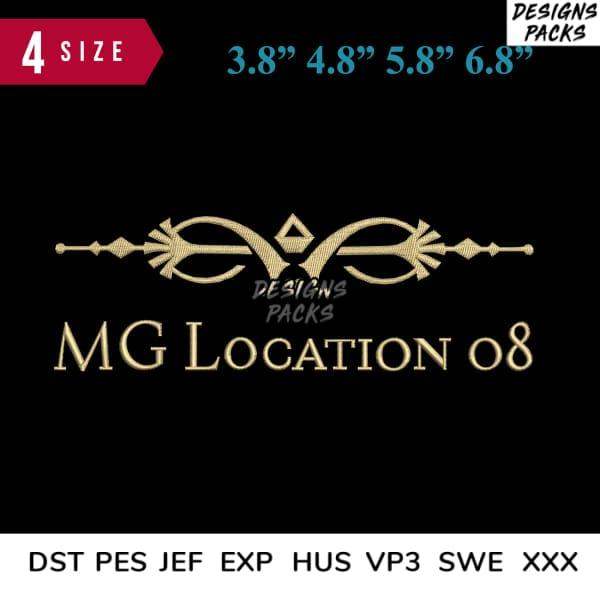 MG Location 08 embroidery design in gold, 4 sizes, PES DST JEF formats for machine embroidery
