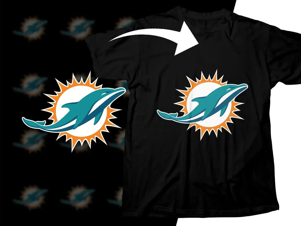 Miami Dolphins logo on black t-shirt, print-ready design for DTG or DTF printing