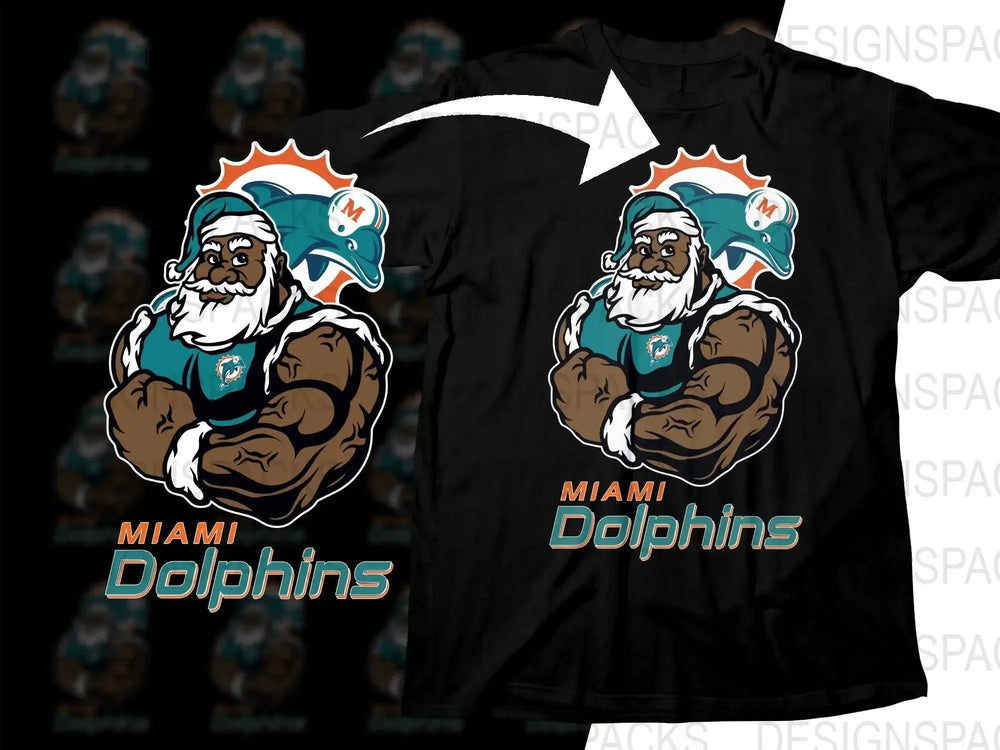 Miami Dolphins Black Santa Muscle Football Png Digital Download