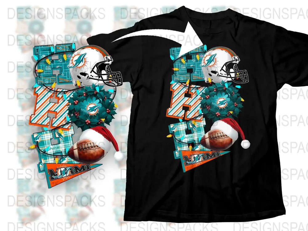 Miami Dolphins Themed Santa Claus Football Helmet T-Shirt, Festive Sports Apparel for Fans
