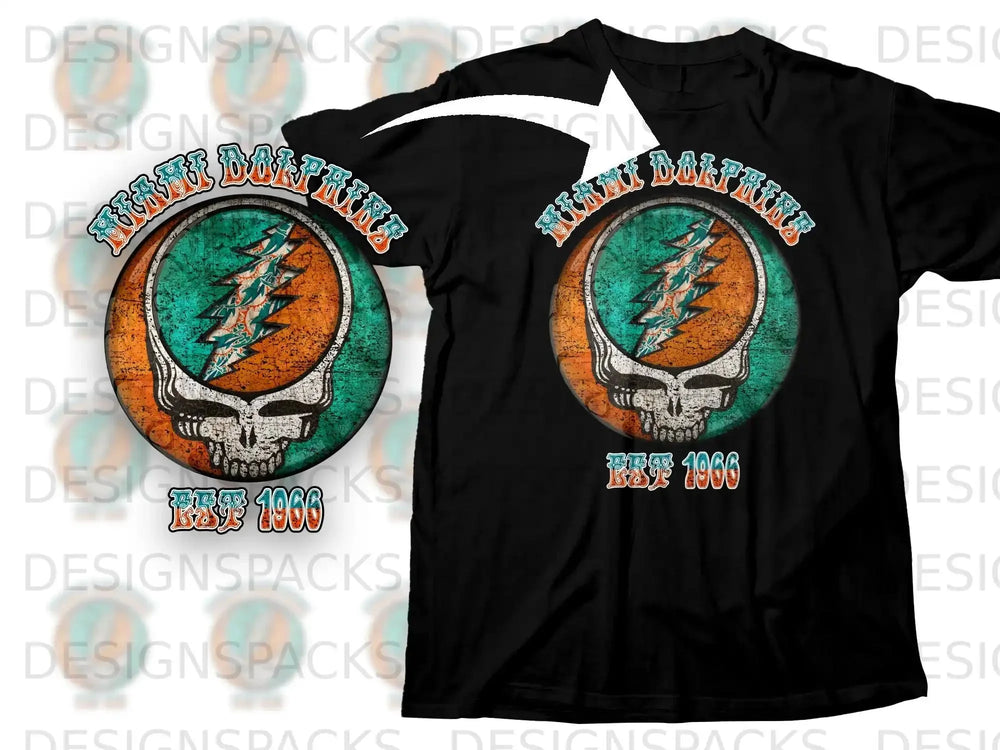 Miami Dolphins EST 1966 Vintage Skull Design T-Shirt