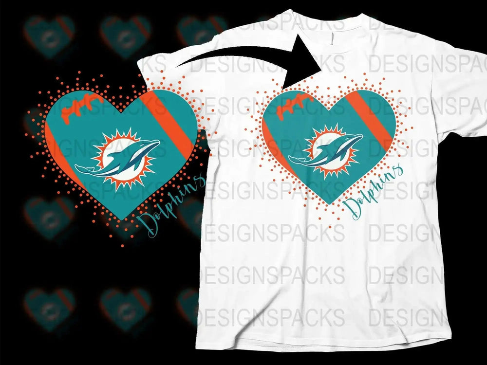 Miami Dolphins Heart Logo T-Shirt, NFL Team Graphic Tee, Unisex Casual Sports Apparel