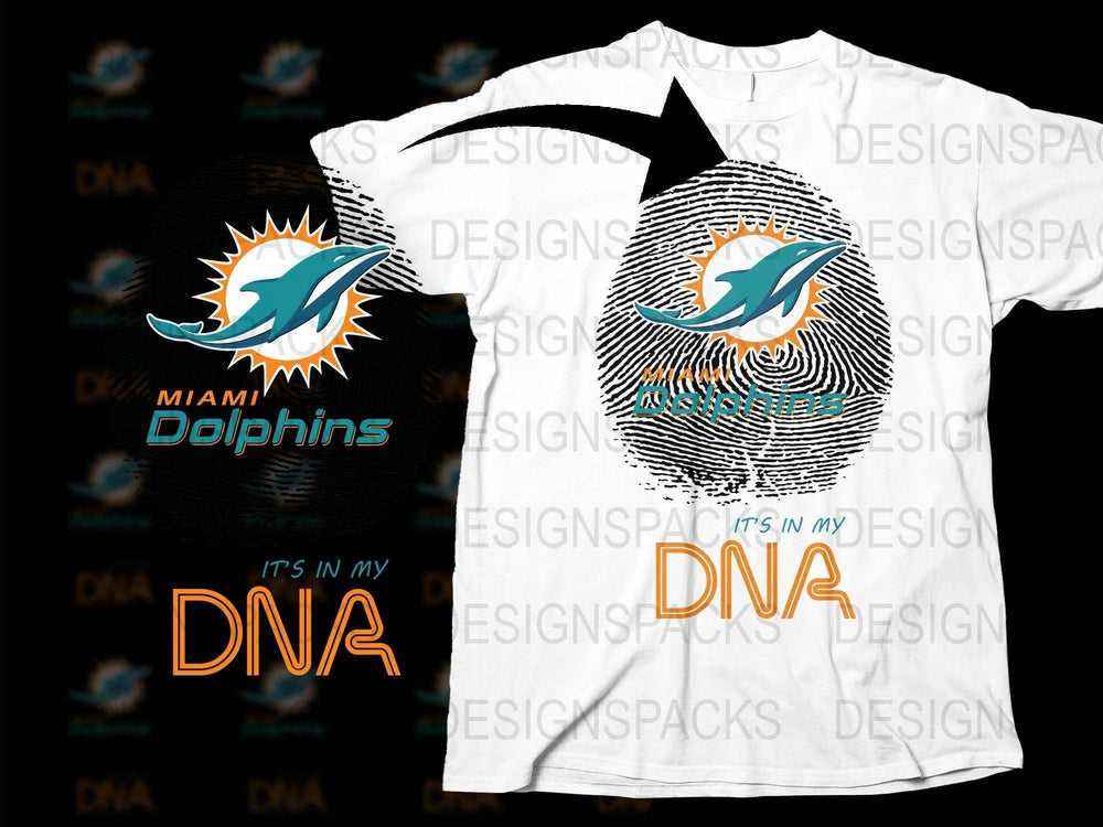 Miami Dolphins T-Shirt, DNA Themed Graphic Tee, White Sports Fan Apparel, Football Team Logo Shirt.