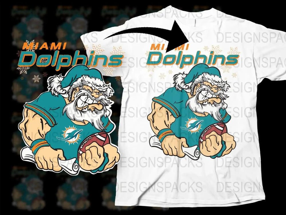 MIAMI DOLPHINS Team Christmas Football Santa Png Digital Download