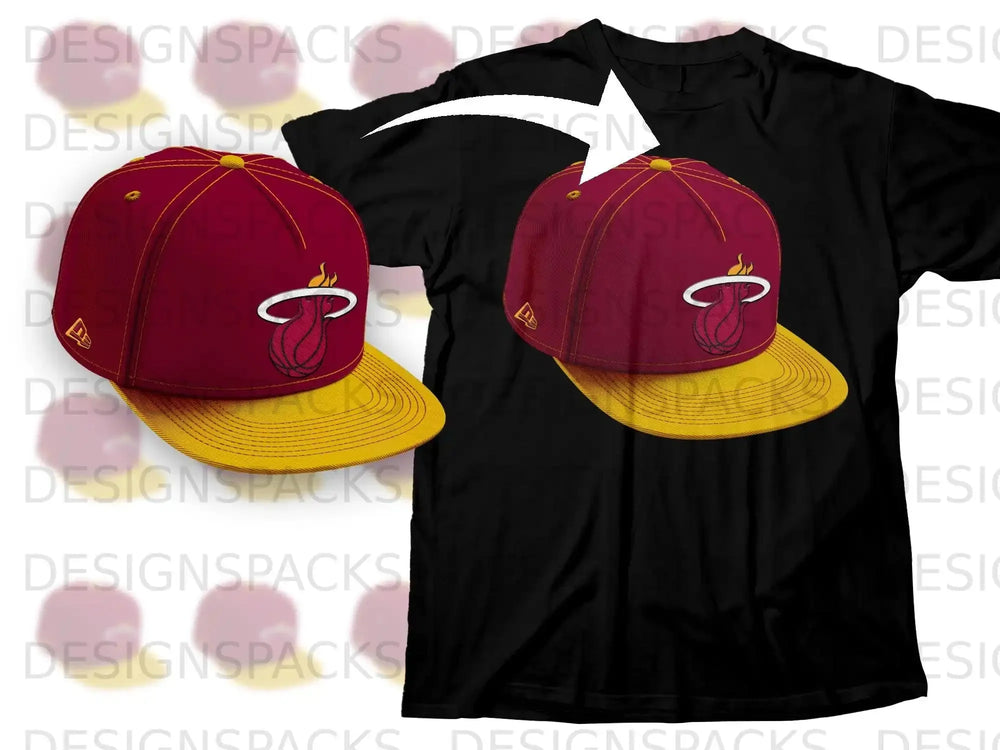 Miami Basketball Team Red and Yellow Cap and T-Shirt Combo