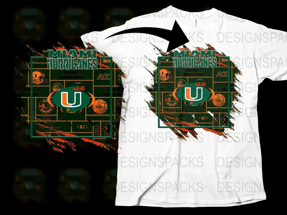 Miami Hurricanes T-Shirt, College Sports Team Apparel, Orange and Green Graphic Tee, Unisex Fashion Clothing