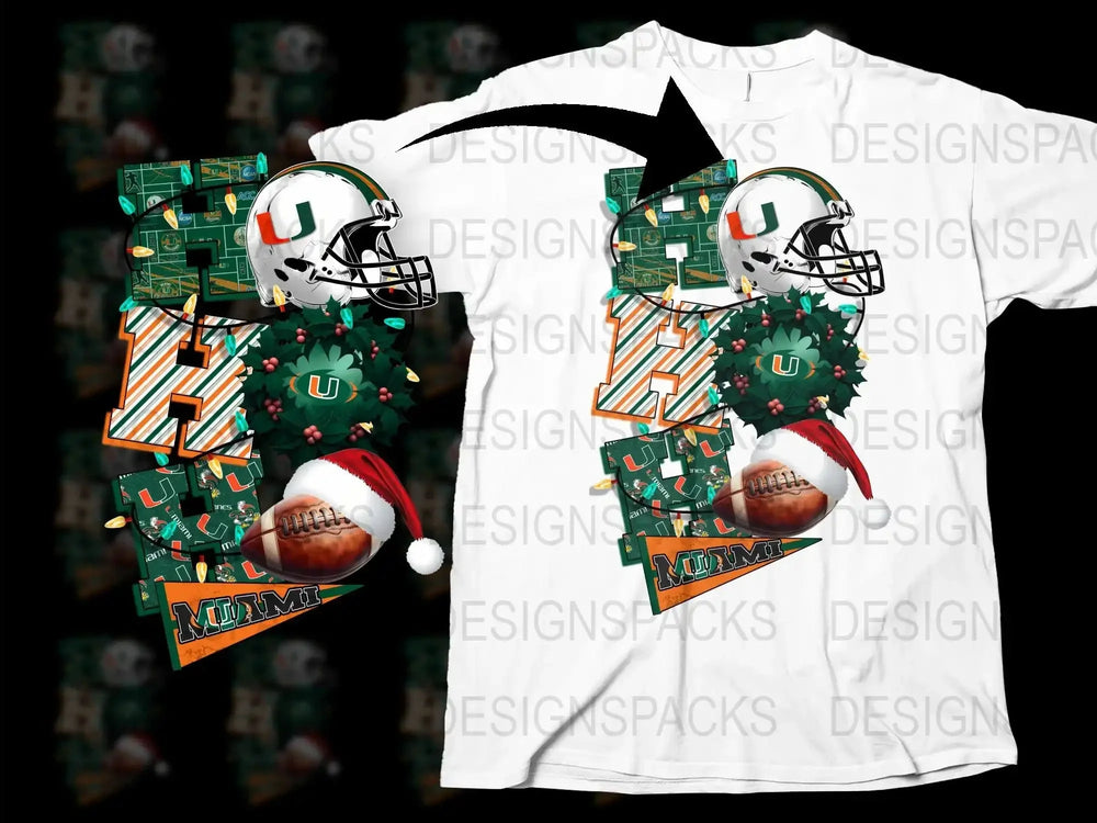 Miami Hurricanes Christmas T-Shirt, Festive Holiday Sports Tee, Collegiate Football Apparel, Unique Fan Gift