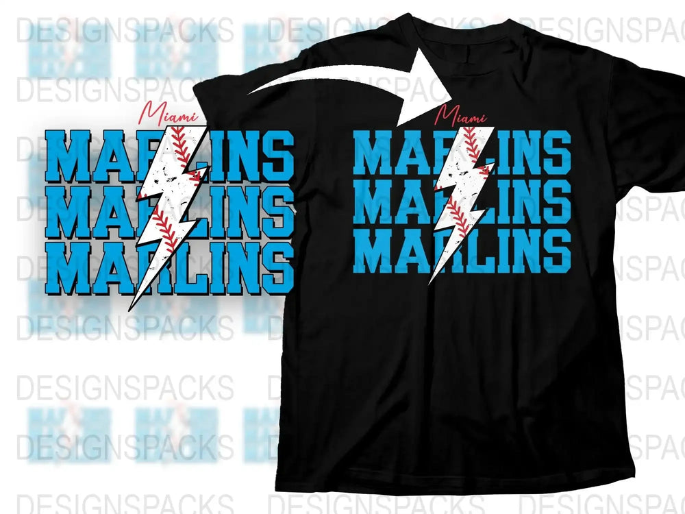Miami Marlins T-Shirt Vintage Baseball Graphic Tee, Retro Sports Fan Apparel, Stylish Casual Wear Black Shirt